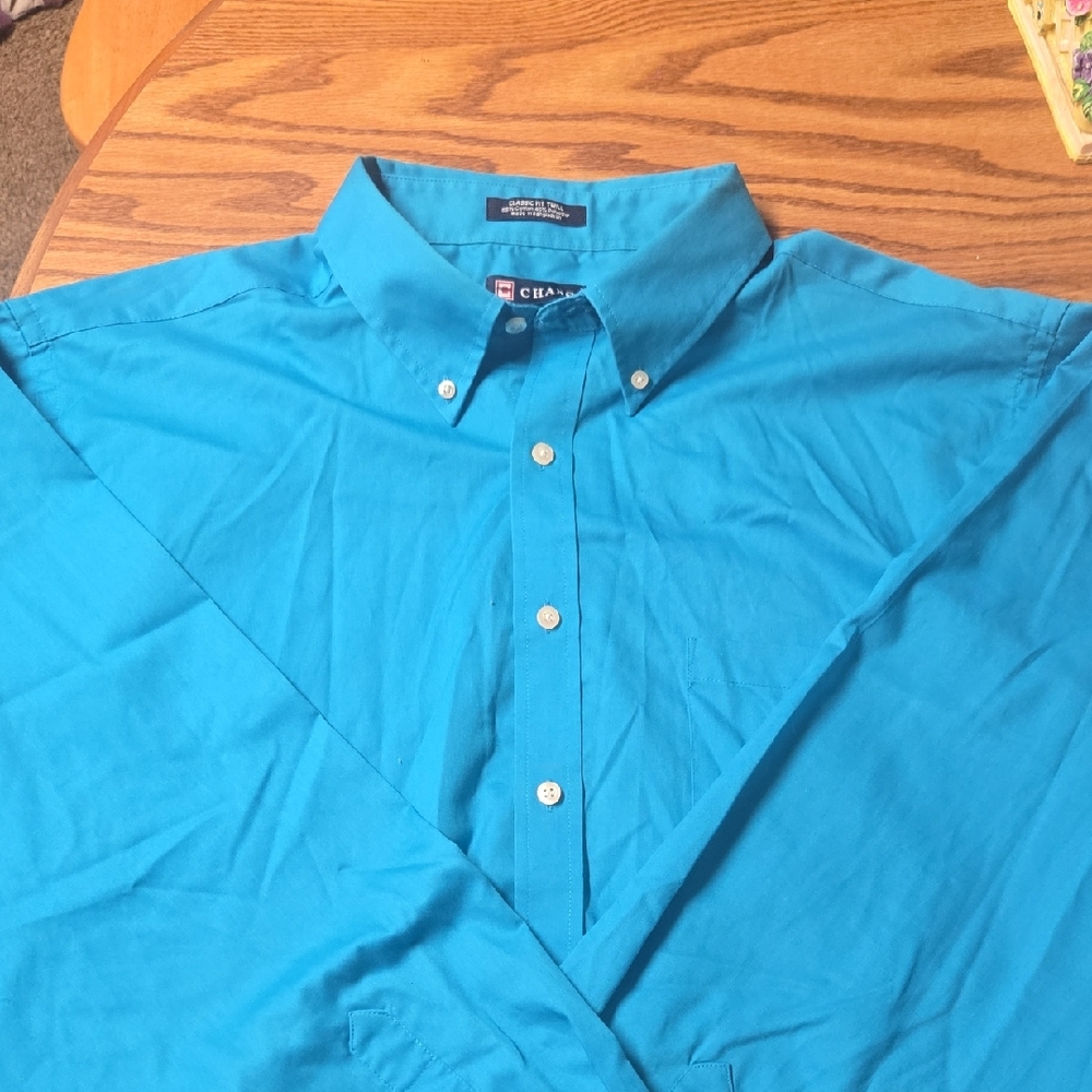 Chaps Aqua Blue Casual Button-Down Shirt
